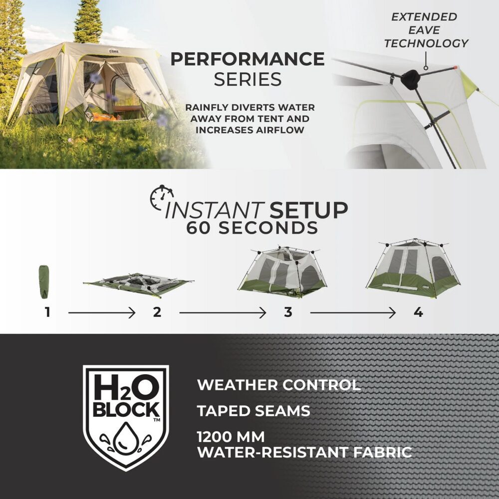 CORE EQUIPMENT 4 PERSON INSTANT CABIN PERFORMANCE TENT  8ft x 7ft (5)