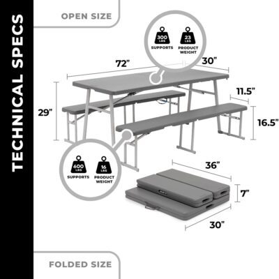 CORE EQUIPMENT 6 FOOT PICNIC TABLE 3-IN-1 COMBO (4)