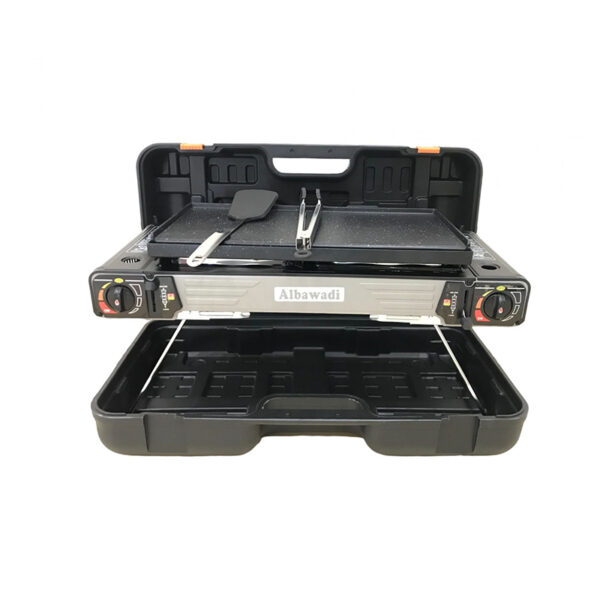 AL BAWADI PORTABLE CAMPING BBQ DOUBLE HOLE GAS STOVE WITH FOLDING STAND (3)