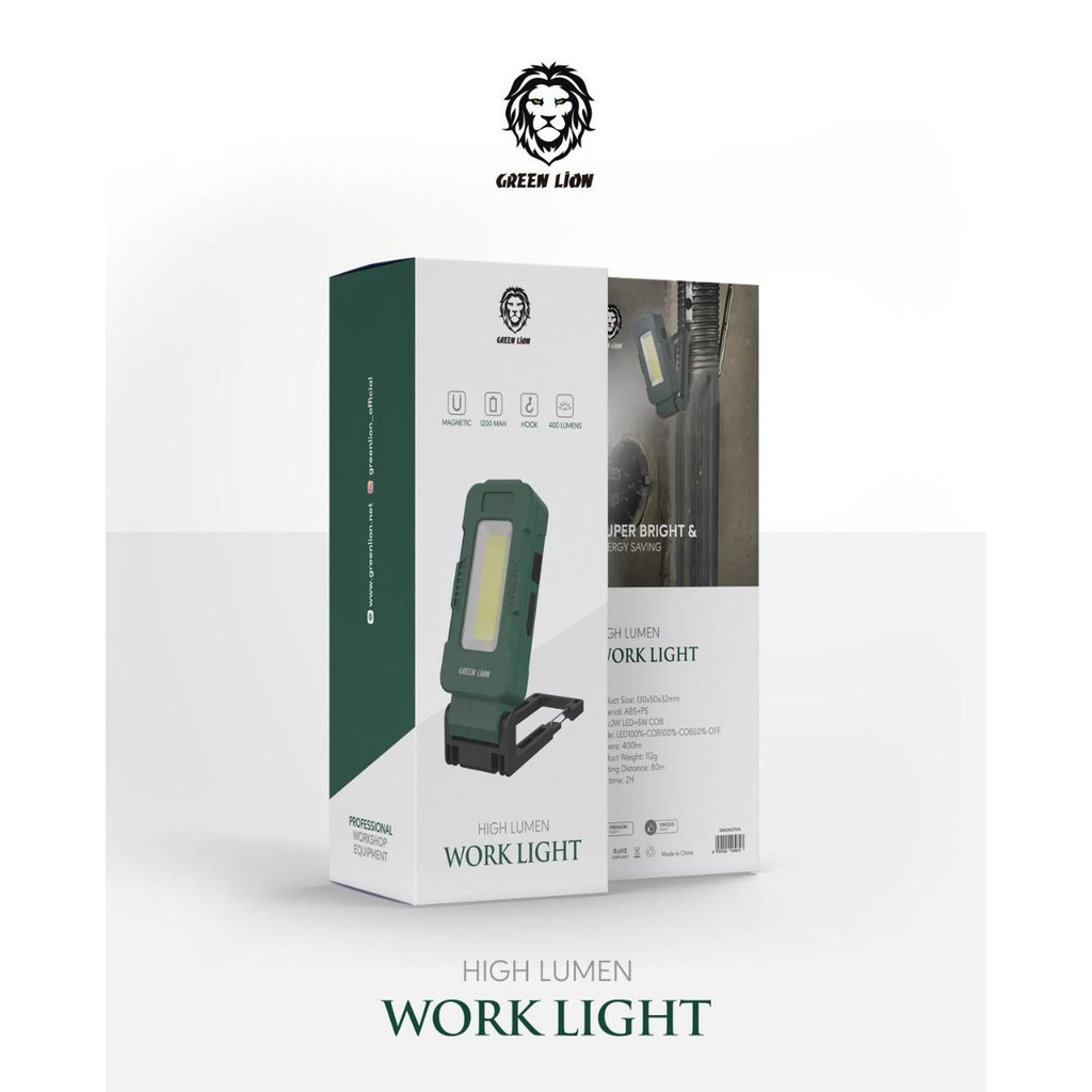 GREEN LION HIGH LUMEN WORK LIGHT 1200mAh 400lm with HOOK