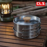 OUTDOOR MOUNTAINEERING 304 STAINLESS STEEL FOLDING HANDLE POT CAMPING