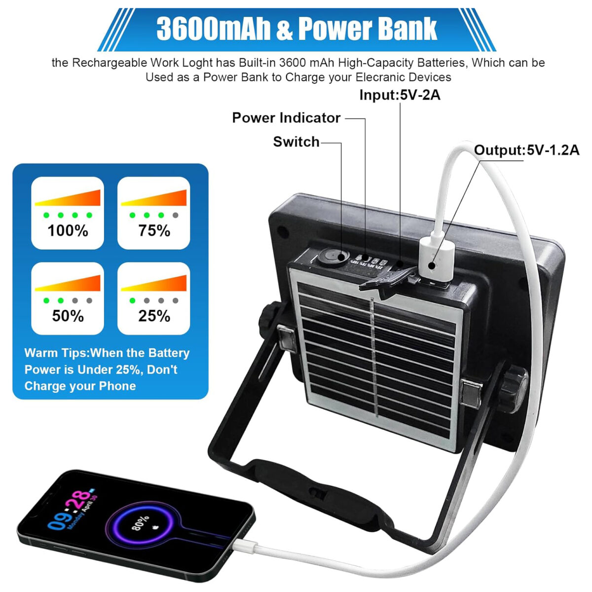 پروژکتور شارژی خورشیدی Newvew مدل NV-S8