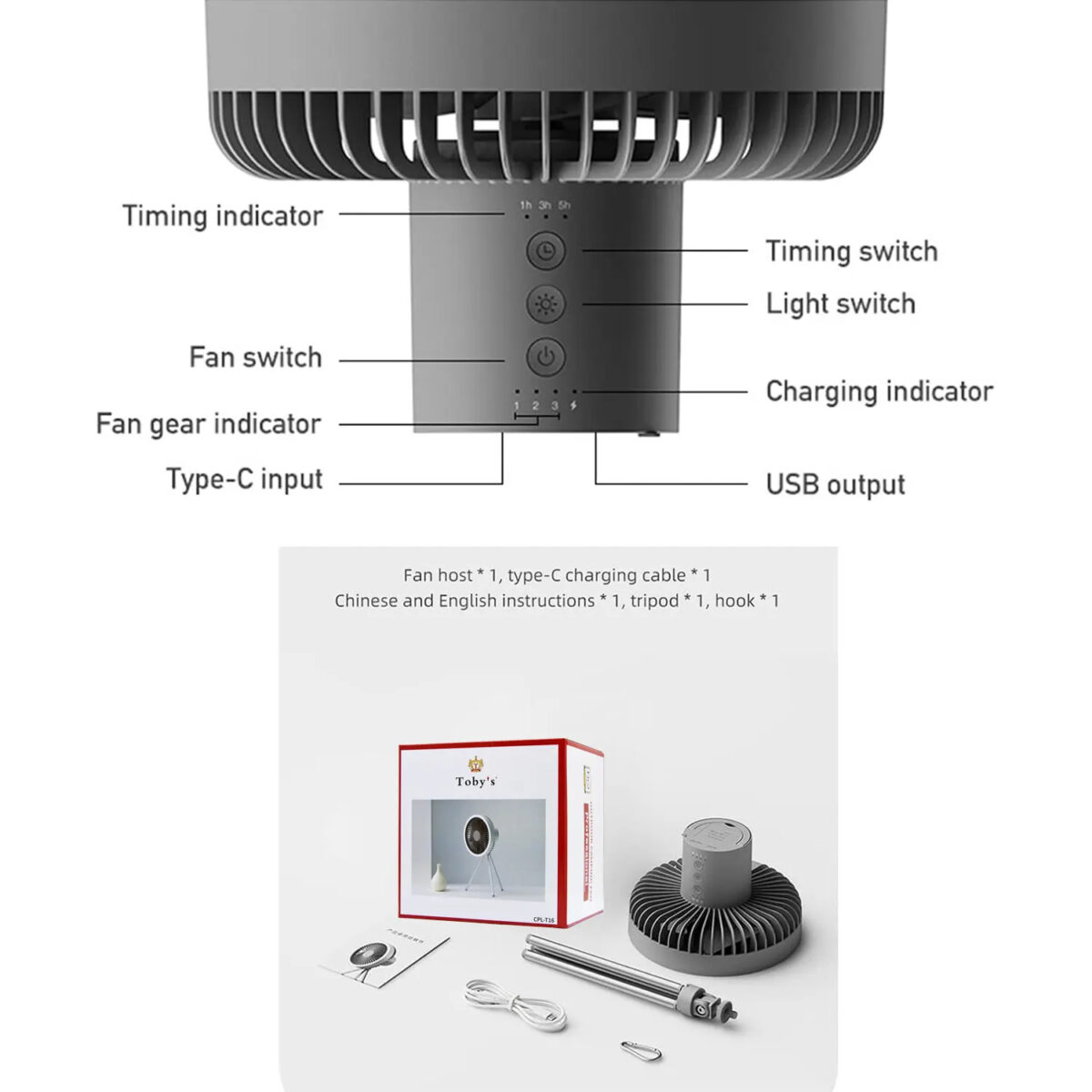 مینی پنکه شارژی کمپینگ توبیز مدل CPL T16 - Image 6